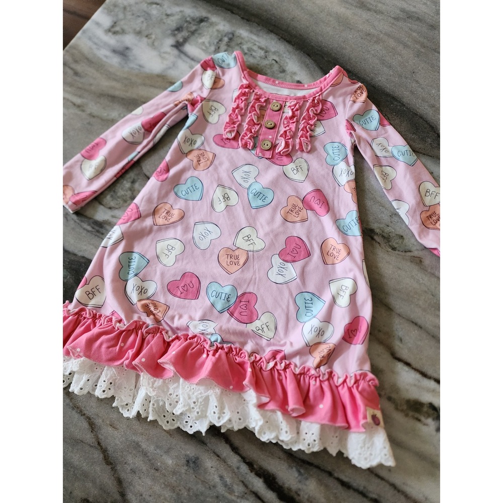 Cheeky Plum Conversation Hearts Ruffle Dress Baby Girl 12-18M Valentines Day